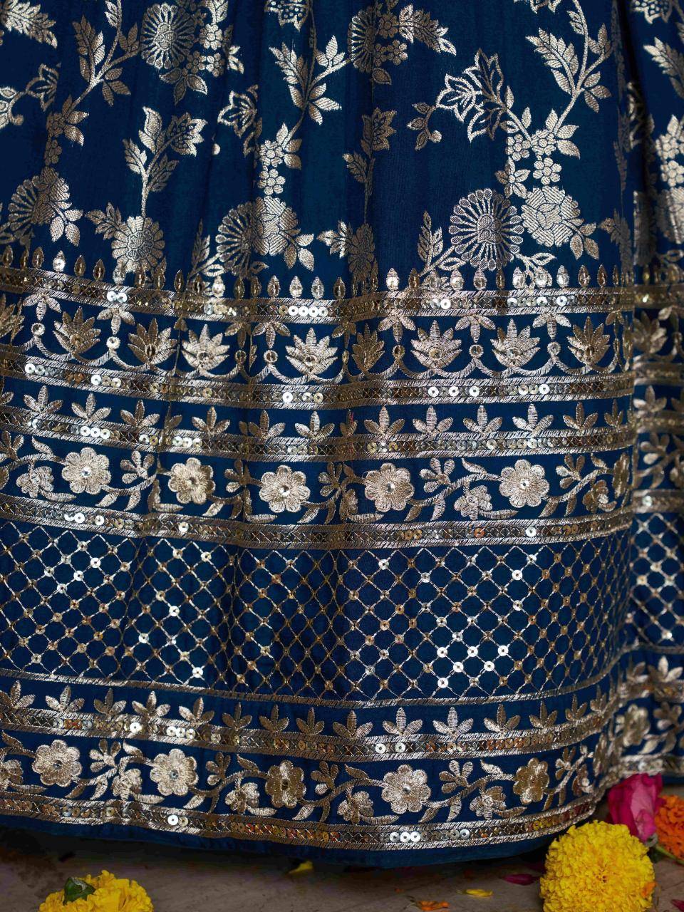AMRAPALI Jacquard Dove Blue Lehenga choli manufacturer in India